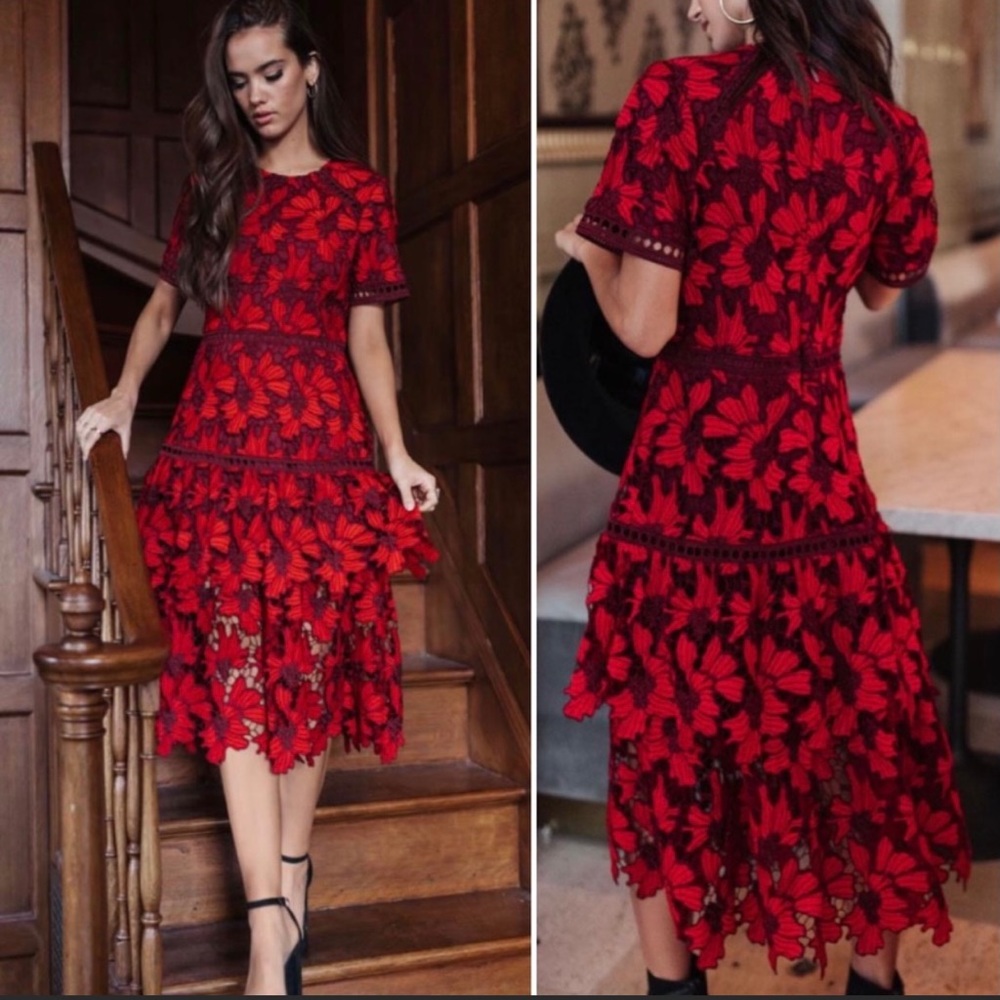 Gorgeous Bohme rose lace midi dress